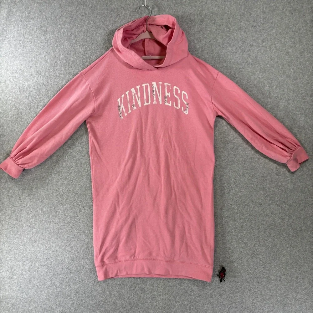 Gap Kids Girls XL 12 Sweatshirt‎ Dress Pink Kindness Floral Graphic Hoodie Comfy